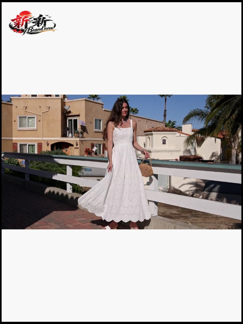 Sleeveless Maxi Dress with Eyelet Square Neck Ruffle Beach Sundress - Picture 7 of 7